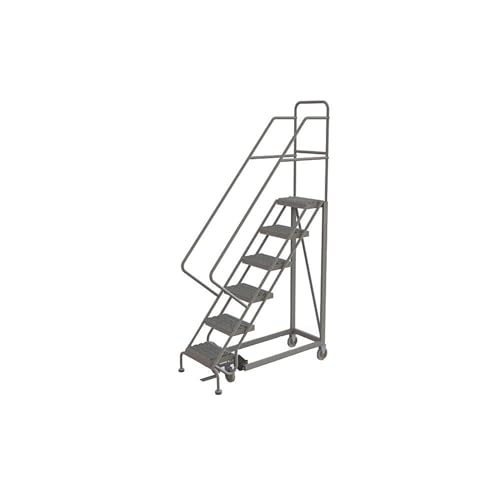 Image of Tri-Arc KDEC106162 6-Step Forward Descent Safety Angle Steel Rolling Industrial and Warehouse Ladder with Grip Strut Tread, 16-Inch Wide Steps