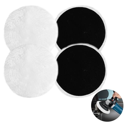 Batheidon Lammwoll-Polierhauben mit Klettverschluss,Polieraufsatz Kompatibel für Bosch Exzenterschleifer,Hochwertige Polierpads für Autolack, Scheinwerfer, Holz- & Korkböden,4pcs