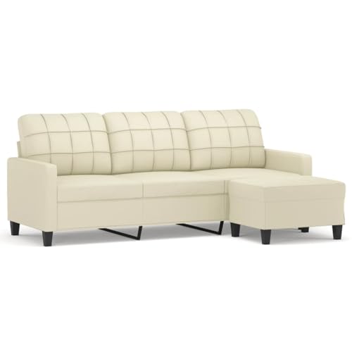 heybb 3-Sitzer-Sofa mit Hocker Creme 180 cm Kunstleder 3er Sofa Sofa Modern – Bild 4