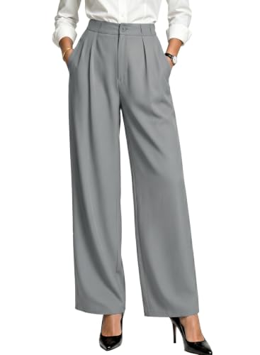 EVALESS Wide Leg Pants for Women Flowy Dress Pant,Medium Grey,Large