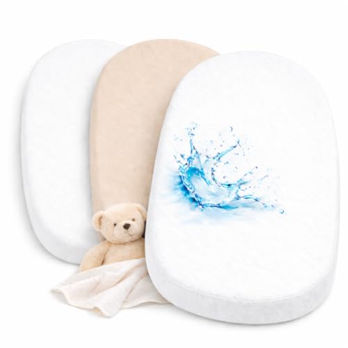 Drap Housse Nacelle (Lot de 2) + 1 Alèse Imperméable Protège Matelas - Set 2+1 Draps Housses 40x80 cm 100% Coton et Alèse Imperméable - Oeko-TEX...