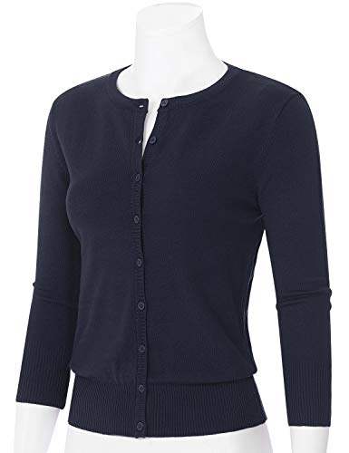 Image of Women's 3 /4 Sleeve Crew Neck Button Down Stretch Knit Cardigan Sweater (S-3XL)