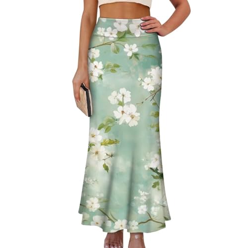 Women's Casual High Waisted Fishtail Bodycon Long Maxi Skirt A-Line Flared Maxi Skirts Fit Cocktail Party Wedding