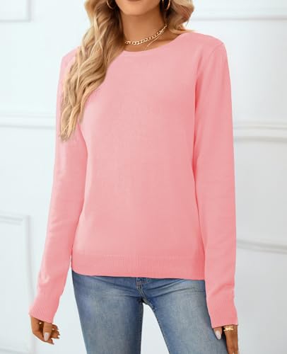 Image of QUALFORT Women's 100% Cotton Sweater, Basic Lightweight Long Sleeve Pullover