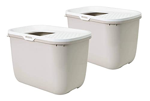 Lot de 2 litières pour chat HOP IN Entrée par le haut Beige avec jouet gratuit Cover