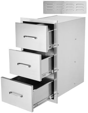 Happybuy Outdoor Kitchen Drawers 16" W x 28.5" H x 20.5" D, Flush Mount Triple Access BBQ Drawers, Stainless Steel with Handle for Outdoor Kitchens or BBQ Islands