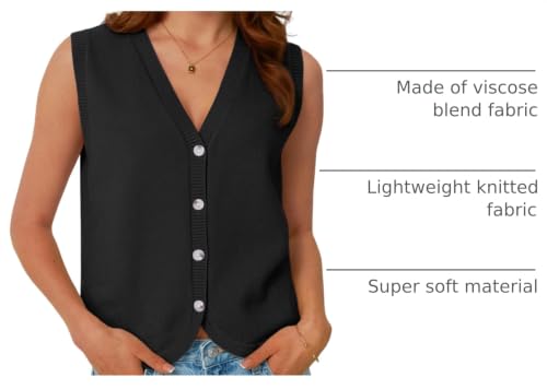 Image of LILLUSORY Womens V Neck Button Down Sleeveless Knitted Fall Sweater Vest | Soft Breathable Blend Tank Blouses for Ladies, Chic Curved Hem Preppy Outfits, Four-Season Versatile Layering Clothing Piece