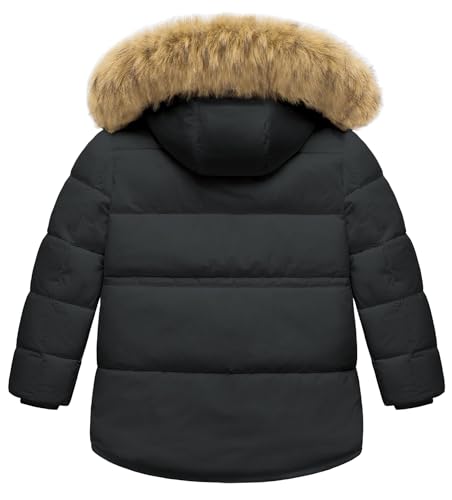 Image of Boy's Winter Coat Waterproof Kids Puffer Jacket Thicken Parka Fleece Lined Bubble Ski Snow Outerwear with Fur Hood