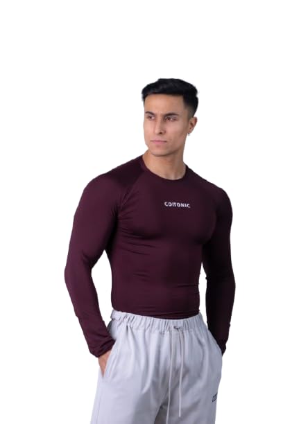 Image of COITONIC Men's Full Sleeve Compression T-Shirt - Athletic Base Layer for Gym, Sports & Fitness Training