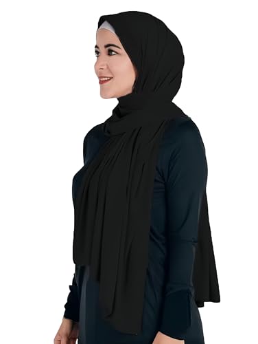 Maxi Hijab Jersey Premium, Kopftuch Schal Turban für Muslimische Frauen (Schwarz)
