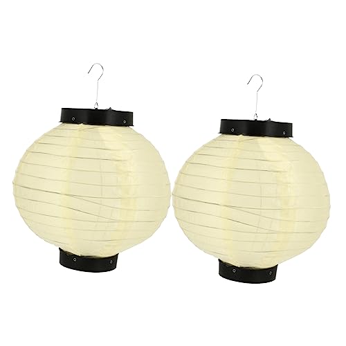LIFKOME 2 Piezas Linterna Japonesa Vistoso Linternas Decoración Condujo Comida Colgante Largo Oriental Lámpara De Linterna De Papel Interior Fiesta Japón Redondo Paño Beige