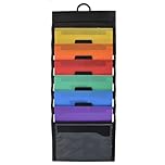 Colexy Hanging Wall File Folder Organiser, A4 Cascading Magazine Chart Storage Pockets, Hanging Wall File Organizer with 6 Large Pockets for School Office Paper, Document, Mails, Books