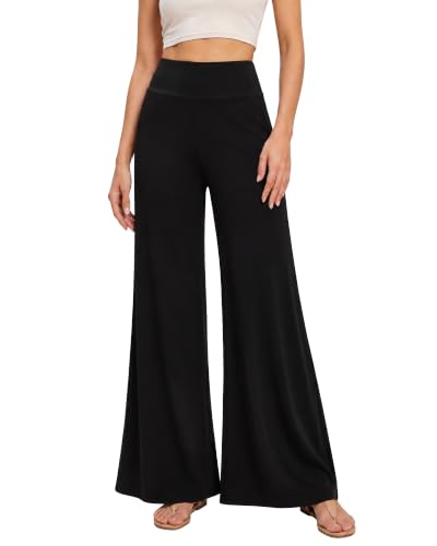 QGGQDD Wide Leg Palazzo Pants for Women - Casual Soft High Waist Lounge Pants Loose Comfy Stretchy Trousers Black