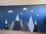 Gray Cream Mountains Wall Sticker Home Decor for Kids Room Nursery - Eagles Pine Trees Clouds Beautiful Art Murals Decal JW373 (Color 1-Grey)