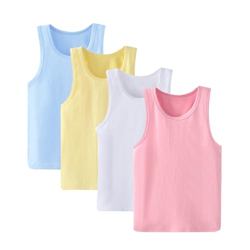 2-8 Years Little Girls Solid Colors Soft Camisole Undershirts 4 Pack Kids Comfort Breathable Tank Tops