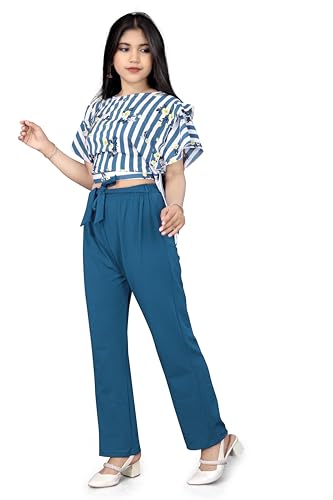 Image of Girls /Kids Printed Floral Designer Top and Palazzo Set Crop Top and Palazzo Set Printed /Fancy Palazzo and top Set for Girls with tie in Waist