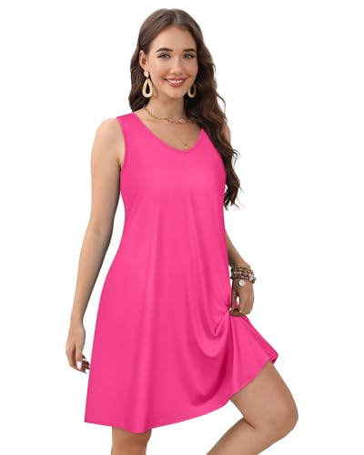 Image of CHICGAL Womens Summer Dresses Casual Sleeveless Loose T Shirt V Neck Sundress Swing Beach Cover Up with Pockets 2026