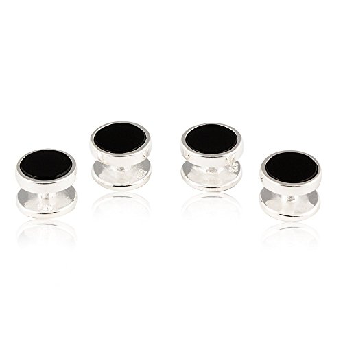 Cuff-Daddy Mens Solid 925 Sterling Silver Black Onyx Shirt Stud Set