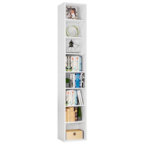 IRONCK Bücherregal Weiß, Würfelregal mit 8 Ebenen, Schmales Regal für Wohnzimmer, Büro, Schlafzimmer, Arbeitszimmer, 23.6 x 30 x 180cm