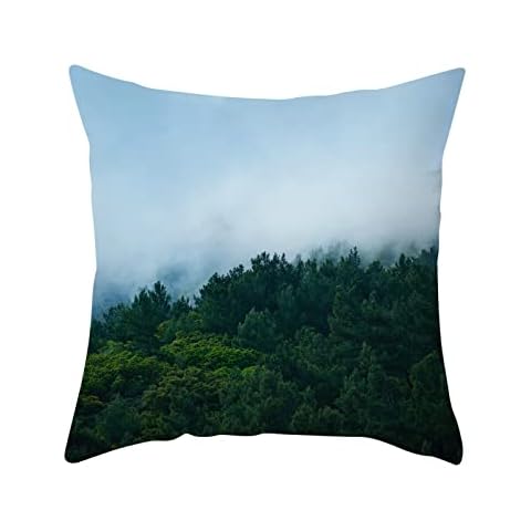 Dsnyu Set of 4 Pillow Cases, Trees Mist Soft Throw Pillows Covers 18x18, Polyester Green White Soft Throw Pillow Cover Farmhouse Decorative Cover