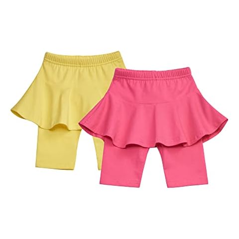 CHATTER CARROT Little Girls' Casual Capri Leggings with Ruffle Skirt Pants 2 Pack Toddler & Kids / 5 Years Old Yellow/Hot Pink Cover