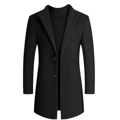 Manteau d'hiver homme col montant J001 veste longue noire en laine