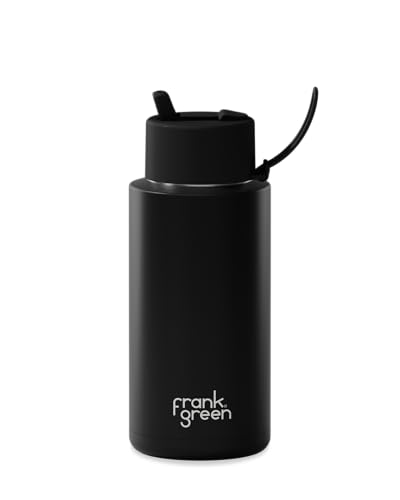 frank green - Ceramic Reusable Bottle - Stainless Steel Water Bottle With Straw, Insulated Water Bottle, Metal Water Bottle - Flip Straw Lid - 34oz - Midnight