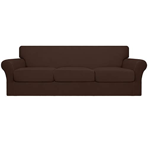 Image of Easy-Going 4 Pieces Oversized Stretch Couch Cover for Dogs Washable | Sectional Sofa Slipcover for 3 Separate Cushion Couch - Elastic Furniture Protector for Pets, Kids Coffee