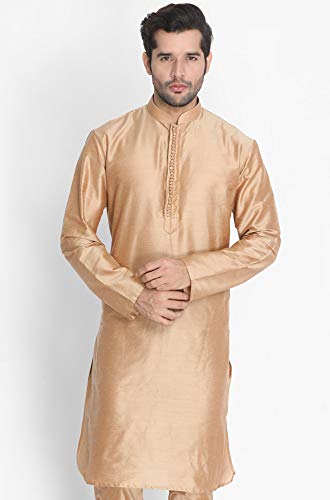 Image of VASTRAMAY Men's Rose Gold Cotton Silk Blend Kurta VASMKPV001RG 38