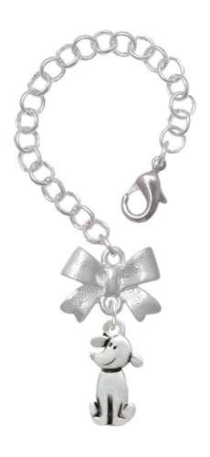 Delight Jewelry Silvertone 2-D Dog - Silvertone Bow Charm Accessory for Tumblers and Thermal Cups