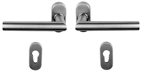 Edelstahl Haustür Griff Komplettgarnitur auf Ovalrosette Gehrungsform Cover