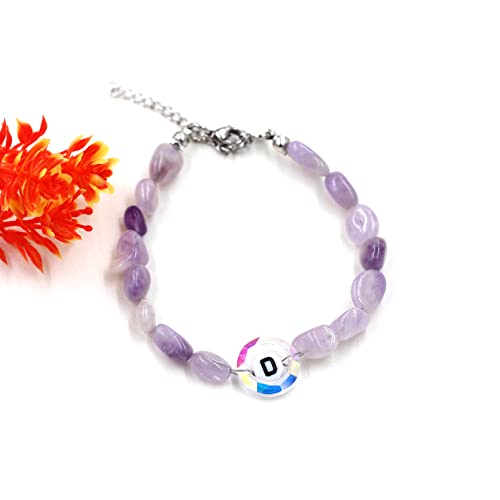 Image of Uloveido Purple Natural Stone and Austrian Crystal Letter Bracelet, Personalized Initial Jewelry for Women A-Z 26 Letters