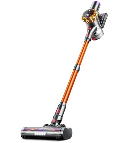 Image of Cordless Vacuum Cleaner,Upgraded 550W 45KPA 60Mins Vacuum Cleaners for Home,Self-Standing Stick Vacuum with LED Display,8 in 1 Lightweight Anti-Tangle Wireless Vacuum,Orange+red