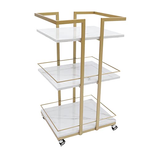 YUNLAIGOTOP Utility Manicure Trolley, 3 Layers Storage Rolling Barber Cart with Wheels, Multi-Purpose Rack Heavy-Duty Trolley for Beauty Spa Cosmetology Massage (Gold)