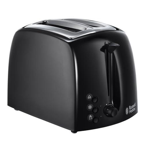 Russell Hobbs Textures 2 Slice Toaster (Extra Wide Slots 6 Browning levels Frozen cancel & reheat function with indicator lights Removable crumb tray 850W Black matt & high gloss finish) 21641