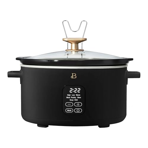 Beautiful 6 Qt Programmable Slow Cooker by Drew Barrymore - 5 Preset Cooking Functions, Digital Countdown Timer, Dishwasher-Safe Parts, and Cool-Touch Handles (Black)