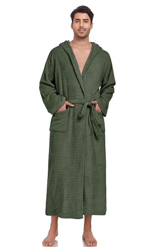 VintageClothing Mens Hooded Robe Plush Fleece, Soft Fluffy House Coat Lounge Robe Full Length Bathrobes with Pockets2