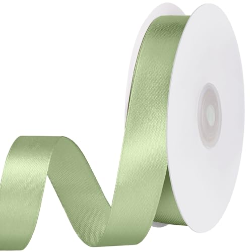 woric 50m*20mm Sage Green Ribbon Satin Gift Ribbon Green Ribbons for Gift Wrapping Bows Crafting Spring Decoration Wedding Birthday
