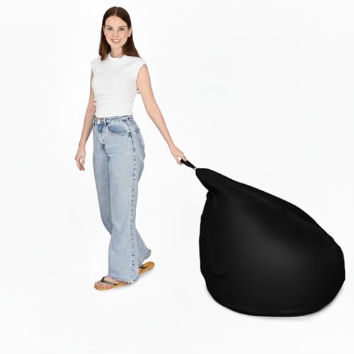 Image of 4XL Premium Leatherette Bean Bag with Rectangular Footrest & 16x16 Inch Cushion | High Density Beans Filled | Side Pocket & Easy to Carry Handle | 6 Months Warranty Color- (Black, 4XL)