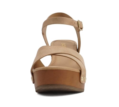 Image of Soda MIGUEL ~ Women Crisscross Band Fashion Chunky Platform Block Mid Heel Sandal with Ankle Strap and Stud