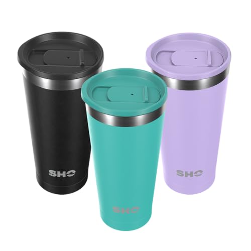 SHO Calix - Insulated Stainless Steel Coffee Cup, Travel Mug & Tumbler - Splash Proof - 500ml - 6 Hours Hot & 12 Hours Cold - Reusable, BPA Free, Thermal Vacuum Flask (Aqua, 500ml)