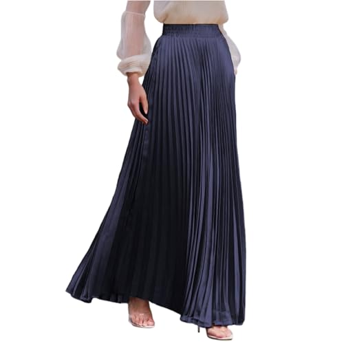 Satin Skirts for Women Elegant Swing Ruffled Maxi Skirt Metallic