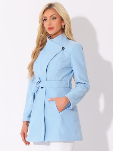 Image of Allegra K Women's Winter Elegant Stand Collar Overcoat Long Belted Pea Coat