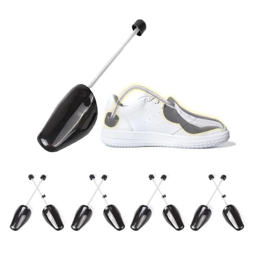 Amerteer 5 Pairs Mens Black Plastic Adjustable Length Shoe Trees Stretchers Boot Holder Shaper Organizers with Tension Spring Coil Great for All Shoes Keep Shape