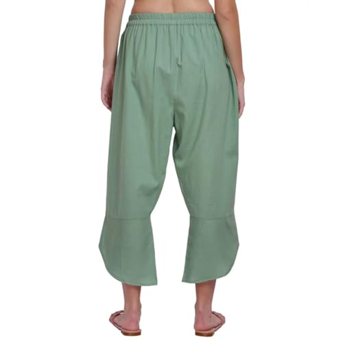 Image of Organic Cotton Yoga Pants with Loose Fit, Elasticated Waistband, Front Pockets, and Breathable Stretch for Women & Girls- Green (Bael)