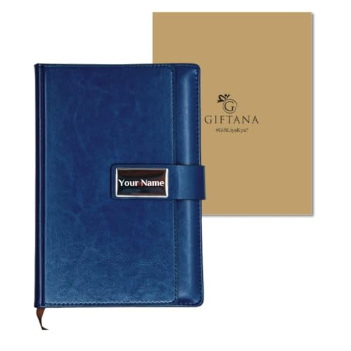 Image of Giftana Personalized Diary with Name, Customized Leather Notebook Diary with Magnetic Flip Lock, A5 Size, 192 Ruled Pages Office Diaries for Writing, New Year Corporate Gifts for Employee (Blue 4)