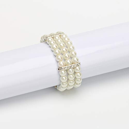 Coolrunner Ladies Faux Pearls Accent Off White Stretch Wrist Bracelet Jewelry (Pearl style3)3