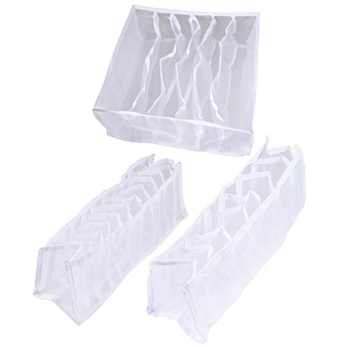 Cabilock 1set Nylon Underwear Storage Box and Flexible Organizer for Socks Bras and Lingerie Multi-Purpose Compartment Storage Container White