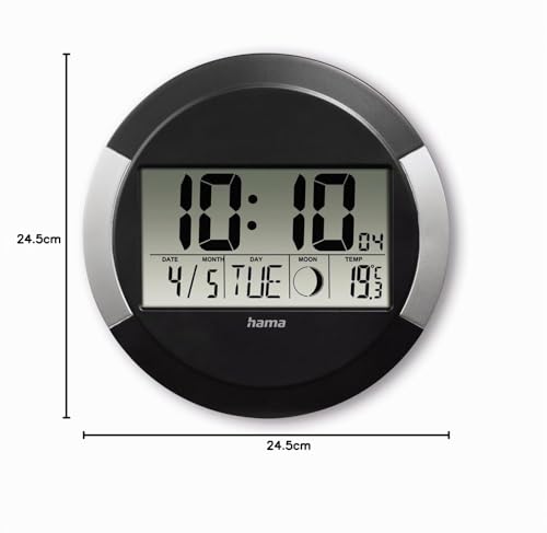 Horloge murale numérique Hama noire avec écran LCD et calendrier intégré - 8