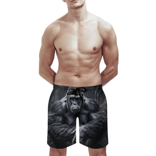 Mens Swim Trunks Gorilla on The Ground Swim Shorts Quick Dry Beach Shorts with Mesh Liner and Pocket2